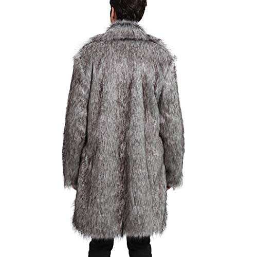 Lafee Bridal Men's Luxury Faux Fur Coat Jacket Winter Warm Long Coats Overwear Outwear Grey XL