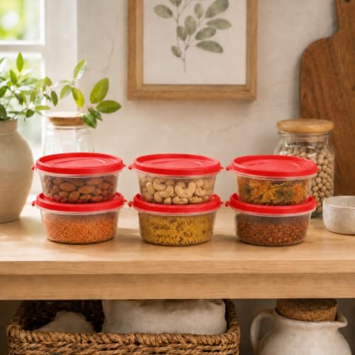 Image of Cutting EDGE Nesterware 500ml Stackable Container (Set of 6, Light Red) | BPA-free plastic, stackable design, leak-proof, kitchen storage, pantry, fridge, meal prep, reusable, travel use