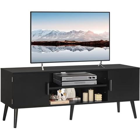 Iwell Black TV Stand for 60 Inch TV, Entertainment Center with Adjustable Shelf, TV Console, Modern TV Stand for Living Room, Bedroom, Black Cover