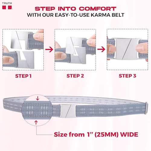 Truth Elastic Belts for Women & Men,1” Wide No Show Flat Buckle Invisible KARMA Belt, for Jeans, Pants and Plus Sizes3