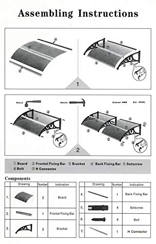 XUANYU Überdachung Haustür aus Aluminium und Polycarbonat, Vordach Haustür, Vordach für Haustür, Türdach, Balkon, Pavillion, Regenfest und UV Schutz (60×100 cm, Braun-schwarz)