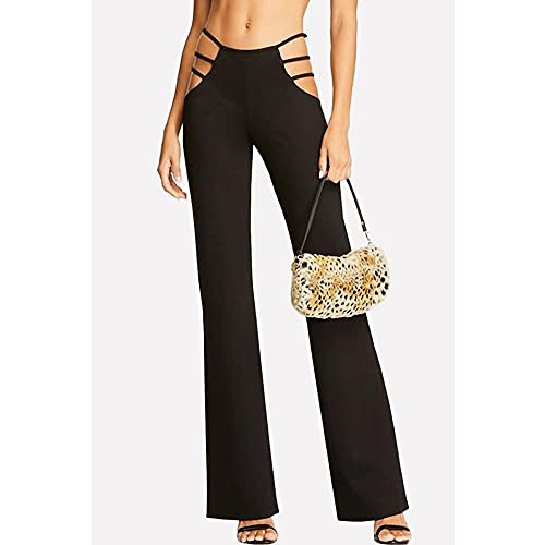 Women's Casual High Waist Cutout Bandage Pants Sexy Bell-Bottomed Elastic Trousers Solid Flare Streetwear2
