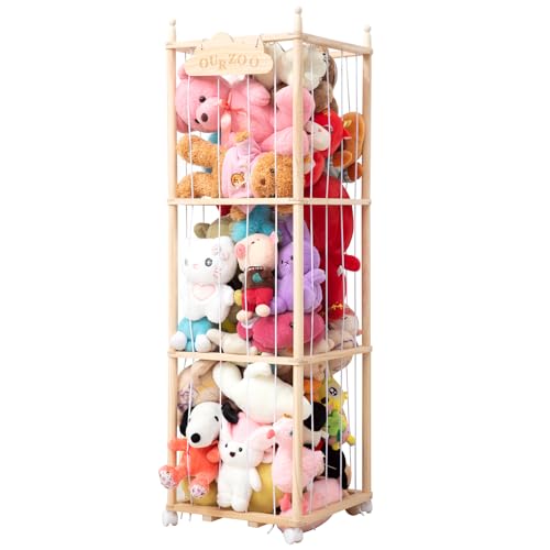 Stuffed Animal Zoo Storage, 54 inch Tall Large Wooden Stuffed Animals Storage Cage,Soft Toy Organizer Stuffed Animal Holder for Nursery Playroom Bedroom
