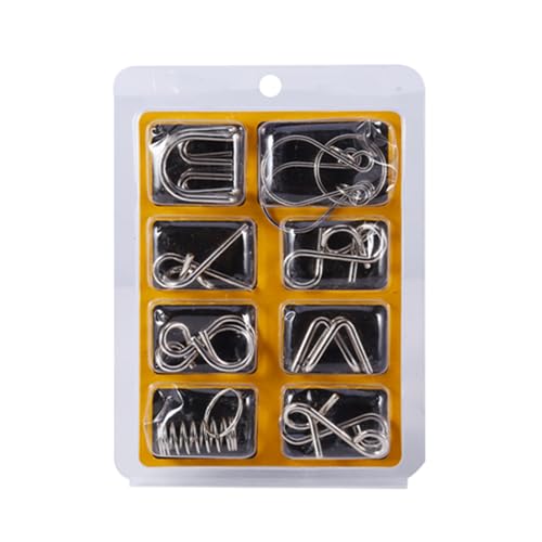 Fafeicy 8pcs Metal Puzzle Set, Brain Teaser Mind Games IQ Test Toys for Adults Kids with High Carbone Steel de Longue Date Glossy