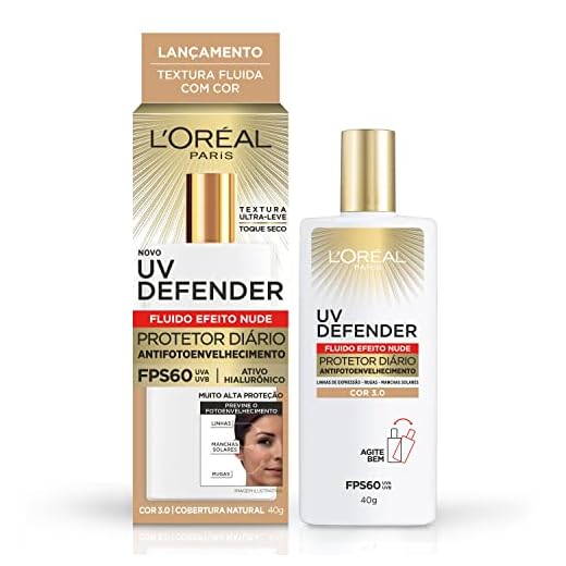 Protetor Solar Facial L'Oréal Paris UV Defender Fluido FPS 60 Cor Média 3.0, 40g