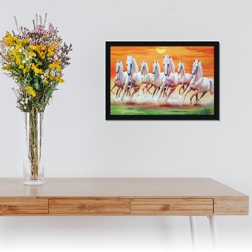 Image of Mad Masters 7 Running Horses Vastu Vaastu Lucky Hanging Home Decor Painting for Living Room & Bedroom Decoration (MM 3003, 30.5L x 20.3W cm, Canvas, Without Plexi Glass)