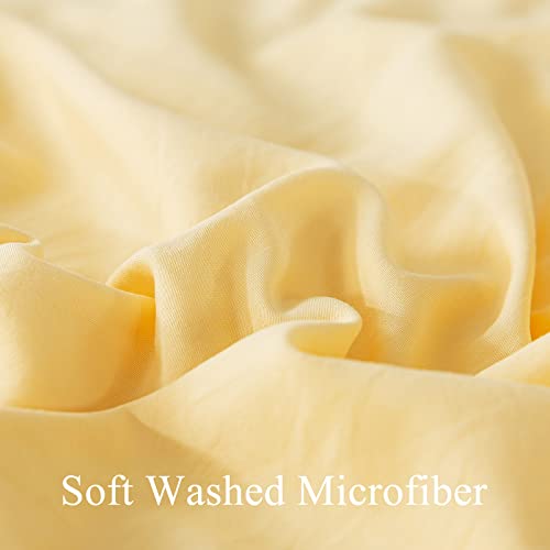 Caressma Pom Pom Fringe Boho Duvet Cover Set Queen Size, Soft Washed Microfiber 3Pcs Bedding Duvet Cover, All Season Yellow Comforter Cover Set With Zipper Closure (1 Duvet Cover+2 Pillowcases) #TOP6