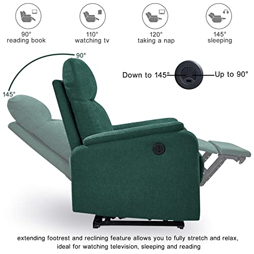 Cinkehome Electric Power Recliner-Small Breathable Fabric Reclining Chair-Usb Ports-Electric Home Theater Seating-Recliners For Small Spaces-Home Living Room Bedroom-Green #TOP7