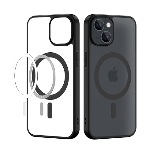 TOUCCH PET,PC iPhone 15 Magnetic Transparent Back Cover Case | Shock Proof Design & Camera Protection | Magsafe Wireless Charging Case for Apple iPhone 15 | Sleek Hard Crystal Cover – Black (Back)