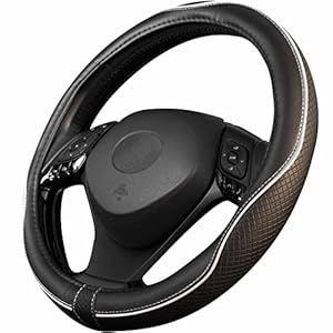 Upgrade4cars Steering Wheel Cover White Black Leather Look | Universal Fit 14,5-15 Inch | Car Accessories Interior