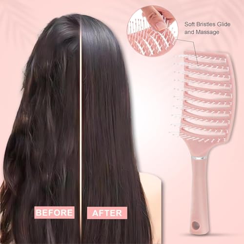 Image of OTAK Detangling Hair Brush for Women Men Kids, Curly Hair Brush Wet Dry Styling Comb, Anti Breakage Scalp Massager, Frizz Control Grooming Tool, Portable Salon Home Travel Accessory - Pink