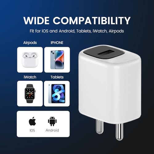 Image of DeperAI 12W Wall Charger USB Adapter, Compatible with iPhone, Samsung, Realme, Xiaomi, HTC and Oppo Mobiles, Fast Charging Adaptor, Supports UFCS, Wrap (White&Black)