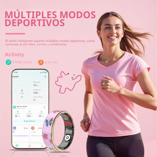 Smart Ring rosa inteligente talla 6 recargable con bluetooth 4