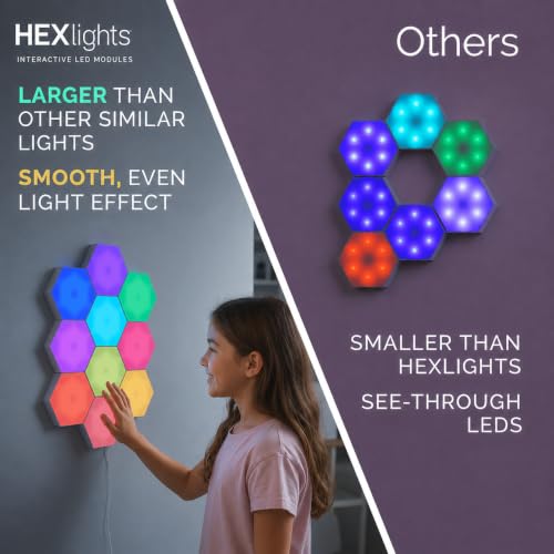 Image of Emberela HEXlights Sensory Lights for Kids - 10pk Touch Hexagon LED Lights | Autism, ADHD & Sensory Seeking | 13 Colors | Best for Sensory Room, Classroom Calm-Down Corner & Bedroom Tap Tap Wall Light