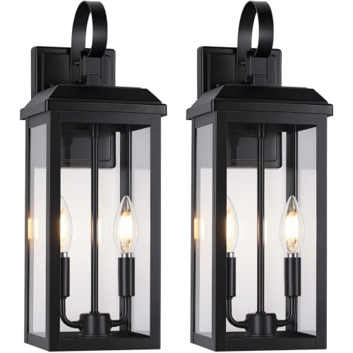 Image of BesLowe 17.7 inch Large Outdoor Wall Lights, 2-Light Black Exterior Sconces