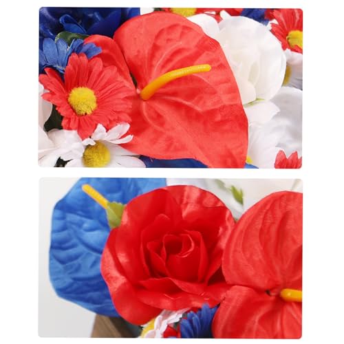 Centre de table en fleurs artificielles patriotiques avec marguerites blanches de style champêtre - 6