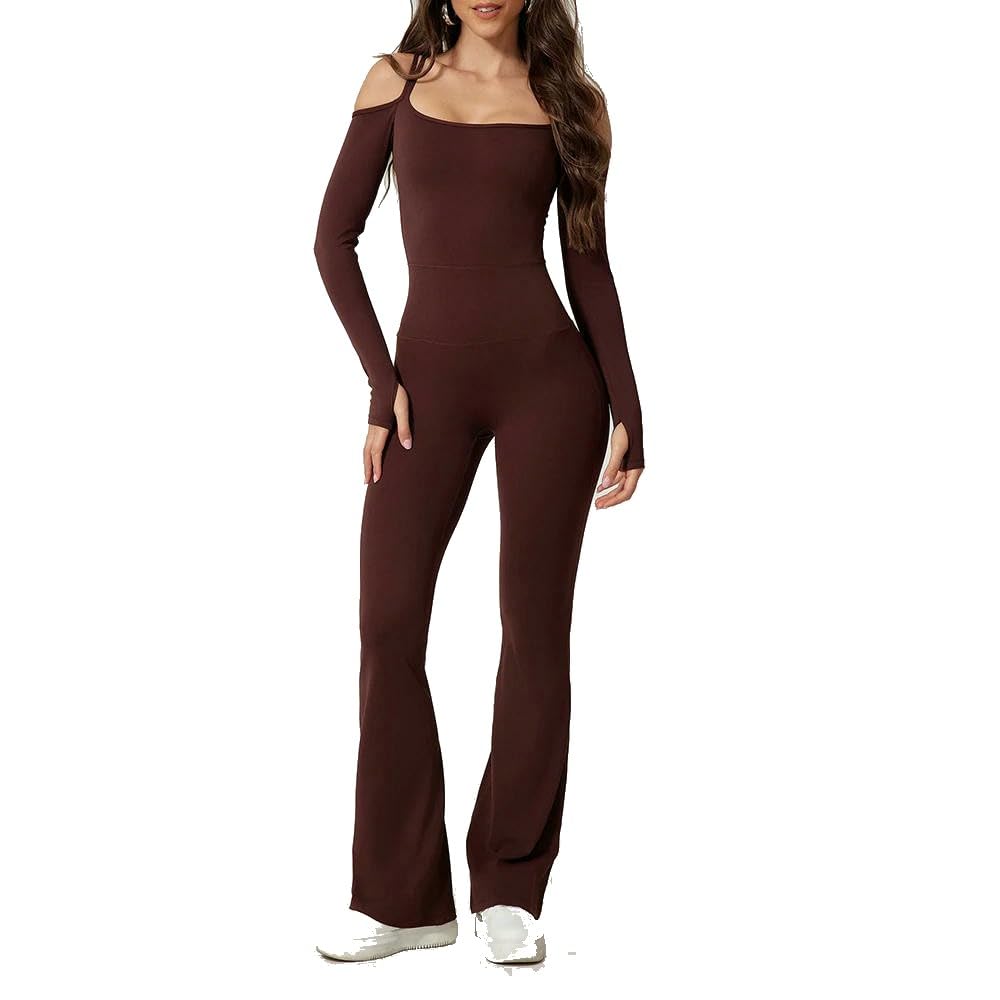 GLDFW - Conjunto de body de yoga para mujer, conjunto de gimnasio, deportes, chándal para mujer, pantalones acampanados, ropa deportiva