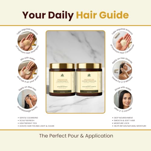 Image of Havintha Premium Powder-Based Shampoo & Conditioner Duo 200g Each | Complete Hair Care Combo for Anti Hair Fall, Anti Dandruff, Frizz Control & 72 Hrs Moisture Lock | Spirulina-Based Herbal Shampoo + Keratin-Based Conditioner with Shikakai, Aloe Vera & Methi