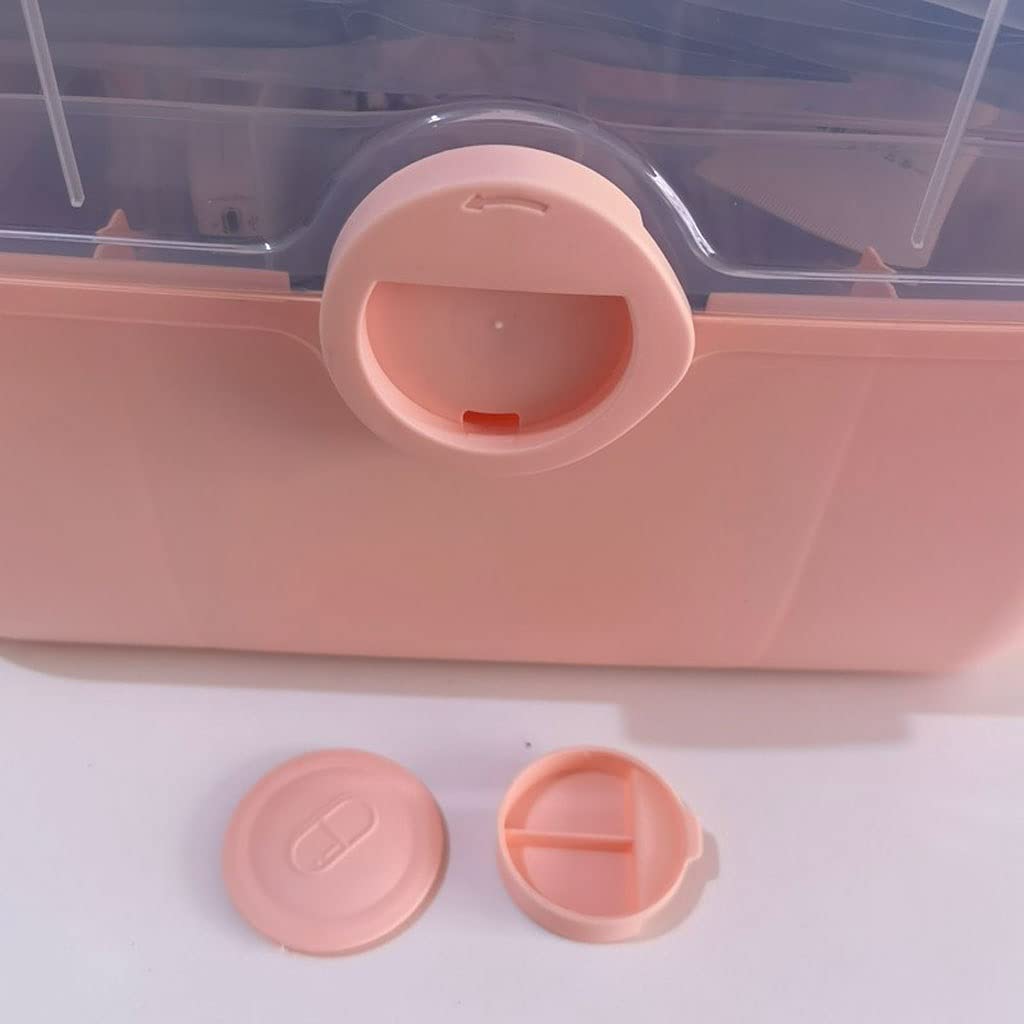 Botiquín de primeros auxilios/caja de medicamentos de plástico para primeros auxilios, caja de almacenamiento de medicamentos para el hogar, portátil, de tres capas, 11.0/13.7/15.3 pulgadas (rosa
