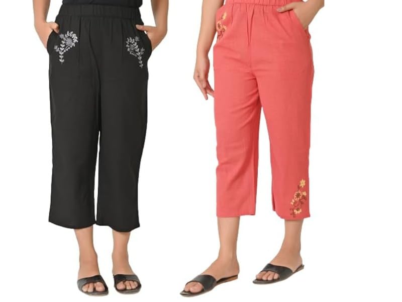 cloth bites 3/4 Cotton Pants for Woman | Capri Pants for Women & Girls | Easy Stretch, Loose Fit & with Side Pockets-picture-31