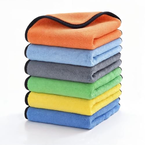 Ultra Soft Microfiber Double Ply Cleaning Towel 30x40 cm Set of 6 Multicolor Towels with Black Edge 500 GSM