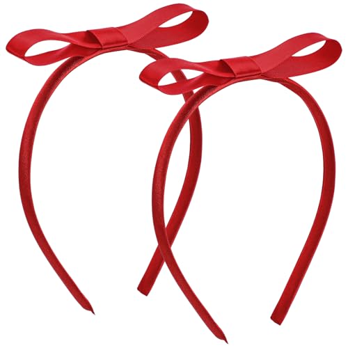 HJZHII 2PCS Red Bow Headbands Red Hairs Bow Headband Thin Hair Headband Christmas Costume for Women Girls Birthday Christmas Costume Party Daily Decor Cosplay Hair Accessories Gift