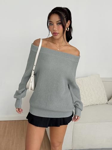 Image of ZAFUL Sweaters for Women Off Shoulder Knit Sweater with Long Sleeve Loose Pullover Jumper Tops