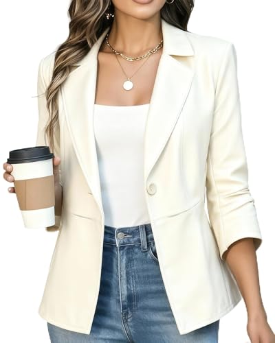 Women Faux Blazer Leather Dress Fit Suit Jacket Formal Coat 2025 Fall 2026 Spring Outfit lady Fashion Clothes Fake Suede Not Velvet Sweater Tweed Casual Sweatshirt Oversized Beige Off White Cream