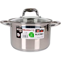 Cacerola Horno Acero Inoxidable Quttin New Caesar - Olla Profesional Induccion, Cocina y Horno, Cacerola Mediana, Acero Inoxidable Antiadherente, Tapa Cristal y Asas, 22 cm/3 L