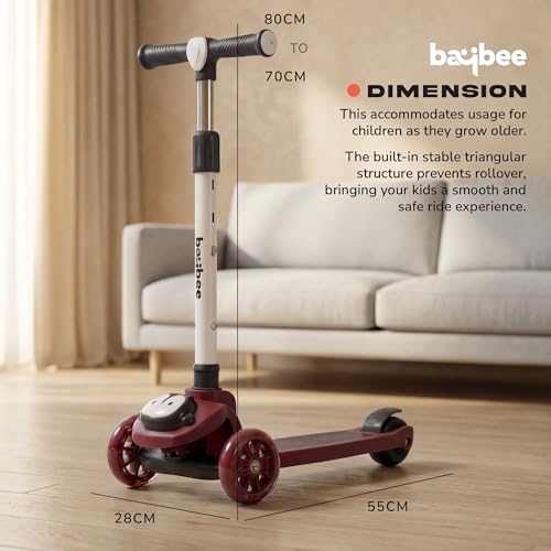 Image of Baybee Frosto Kick Scooter for Kids | Foldable Kids Scooter with 3 Height Adjustment Handle & LED Wheels | Runner Scooters with Foot Brake | Skate Scooters for Kid 2 to 10 Years Boys Girls (RED /BLACK)