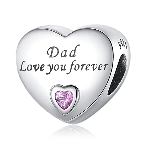 Amuefer Papà amore per sempre Charm Compatibili Bracciale Collana, Argento Sterling Ciondolo Compleanno Natale Gioielli Regali per le Donne Moglie Amici