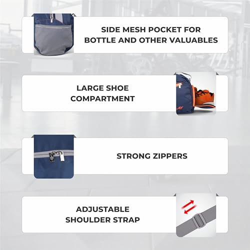 Image of NIVIA Sportspace 2.0 Polyester Gym Bag, Unisex Gym Bags, Adjustable Shoulder Bag for Men, Duffle Gym Bags for Men, Sports Kit, Duffle Bags Travel,Capacity-18 litres