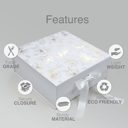 Image of RBS-MEDIUM White Gift Box Empty 26x26x10cm Decorative Floral Gift Boxes for Presents (1 Pack) Box for Gift Packing Multipurpose Hamper Boxes for Gift Empty Reuse Packaging Boxes (White Gold Floral)