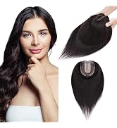 S-noilite Hair Toppers for Women Real Human Hair Topper No Bangs #1B Natural Black 10 Inch clip i...