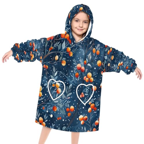 Pardick Wearable Blanket Hoodie for Kids, Glistening Peach Fleece Sweatshirt Blanket Oversized Blanket Sweatshirt with Pocket Flannel Warm Hooded Blanket 6-10 Year Old Girl Boy Gift, One Size