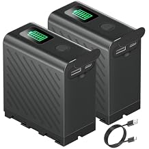 2-Pack NP-F970 Replacement Batteries 9600 mAh, NP-F Battery Compatible with Sony NP-F970 960 550 750 FX3 FX30 A7 Canon R5 Nikon Z8 Camera Camcorder LED Light Monitor, 20W Type C PD Quick Charge