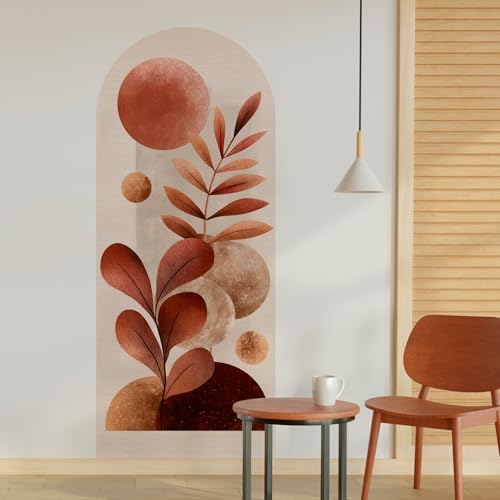 Image of PAPER PLANE DESIGN Boho Arch Wall Mural - Peel & Stick Botanical Wallpaper with Earthty Tone Plant - Waterproof Self Adhesive Canvas Texture for Living Room, Entryway - Size: 6ft x 2.5ft (A)