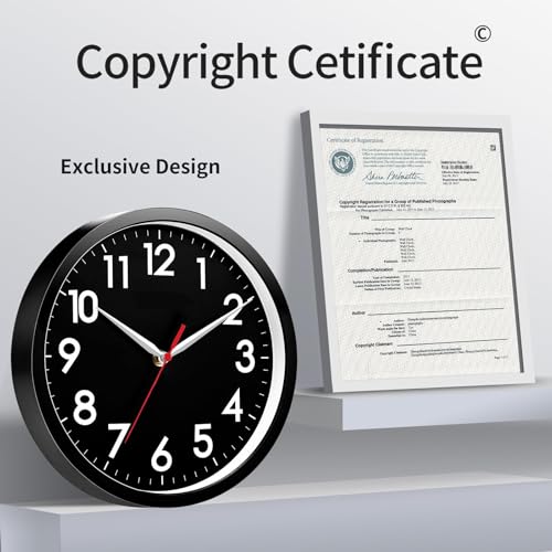 Image of AKCISOT Wall Clock 8 Inch Silent Non-Ticking Modern Clocks Battery Operated - Analog Small Classic for Office, Home, Bathroom, Kitchen, Bedroom, School(Black)