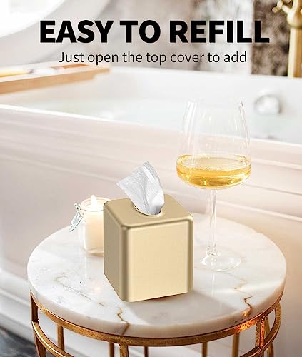 Livelab Tissue Box Cover, Square Metal Tissue Box Holder Modern Decor Facial Napkin Holder Tissue Box Dispenser For Bathroom Vanity Countertop, Living Room, Bedroom, Office - Gold #TOP4