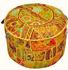 Traditional India Indian Embroidered Patchwork Ottoman Cover Patchwork Pouf 14X22'' by Rajasthali Cover