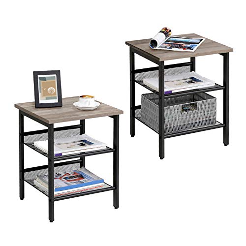 VASAGLE Nightstand, Set of 2 Side Tables, End Tables with Adjustable Mesh Shelves, for Living Room, Bedroom, Industrial, Stable Steel Frame, Easy Assembly, Greige and Black ULET024B02 2-Pack