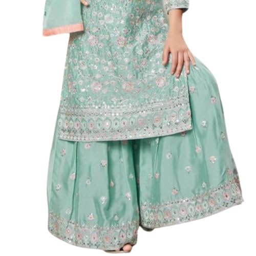 Girls' Fine Georgette Embroidered Kurta Plazzao Dress Set, Pink3