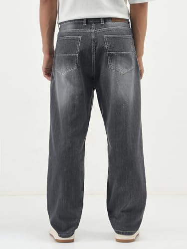 Image of Urbano Fashion Men's Loose Baggy Fit Washed Denim Jeans Non-Stretchable