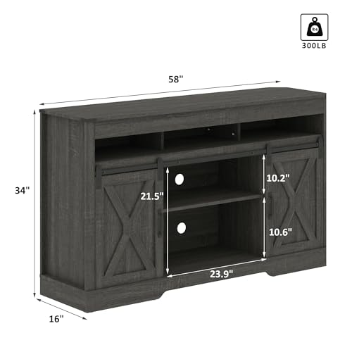Image of RoyalCraft Farmhouse TV Stand for 65+ Inch TV, 34'' Tall Entertainment Center with Sliding Barn Doors, Rustic Wood Media Console Storage Cabinet Television Stand for Living Room, Bedroom (Dark Grey)