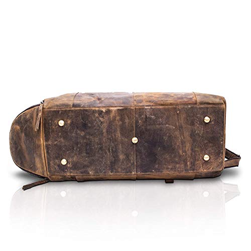 KomalC 24 Inch Leather Duffel Bags for Men and Women Full Grain Leather Travel Overnight Weekend Leather Bags Sports Gym Duffel for Men (Brown Tan with shoe pocket)