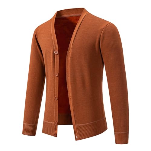 Men's Cardigan Sweater Long Sleeve Casual V Neck Button Down Knitted Sweater with Rib Knit Edge