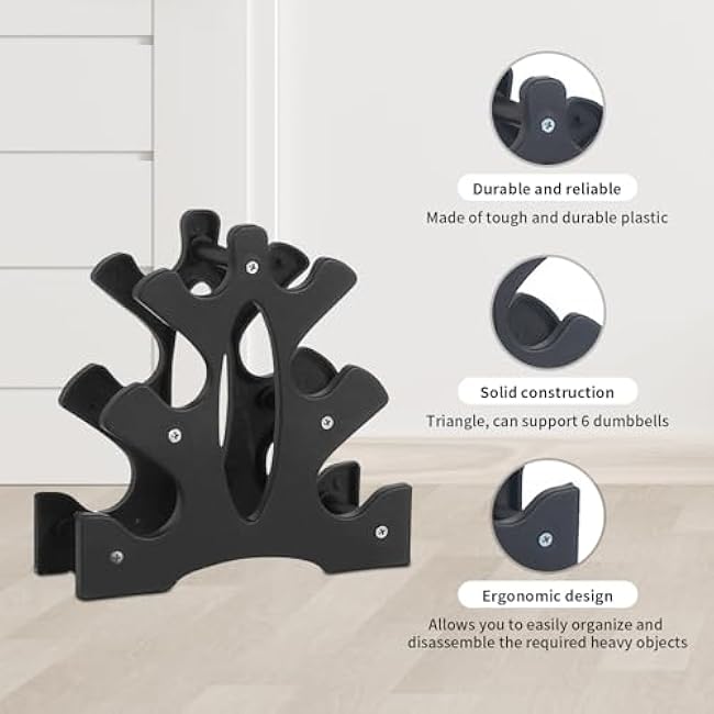 Topyond Dumbbell Rack Stand(Dumbbells Not Included), 3 Tier Dumbbell Weight Stand, PP Triangular Dumbbell Tree, 23x22.5x8.5cm, Weight Holder Storage Accessories for Home Gym Exercise
