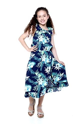 Image of Family Matching Hawaiian Clothes, Orchid Breeze Navy | Lightweight 100% rayon • Family matching outfits • Beach vacations • Luaus • Cruises • Family photos