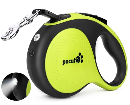 pecute Hundeleine 5m, Rollleine für Hunde mit LED-Licht, 360° Verknotungsfreier verlängerter Leine, Wiederaufladbarem, Rutschfestem Griff und Schnellbremsknopf, für Große bis zu 50 kg Gewicht