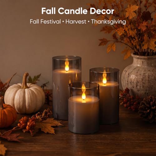 Image of Homemory Gray Rechargeable Flameless Candles with Remote Timer, Set of 3